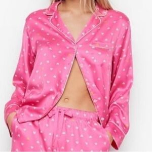 Victoria’s Secret pink satin heart button up pj top